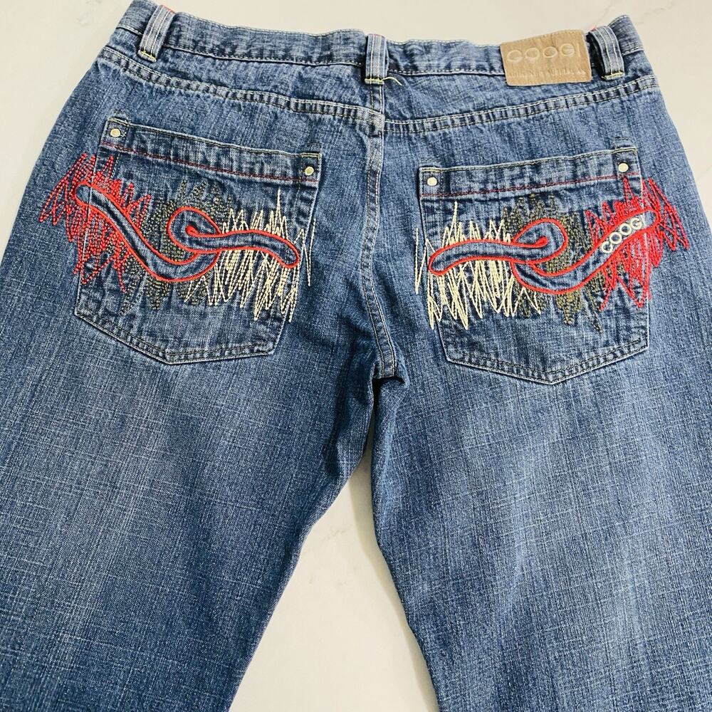 VTG Y2K Coogi Jeans 38x34 Baggy Wide Leg Embroidered Grunge Skater Streetwear